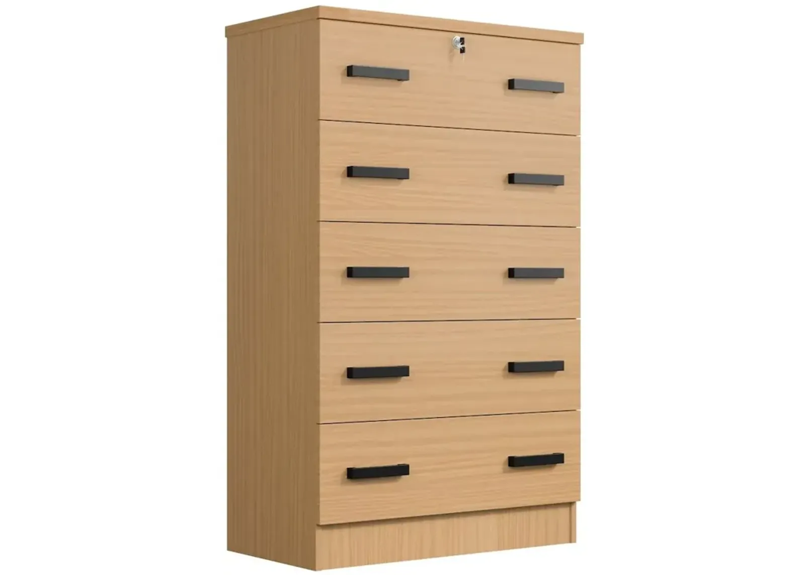 Cindy 5 Drawer Chest Wooden Dresser with Lock (Beech)