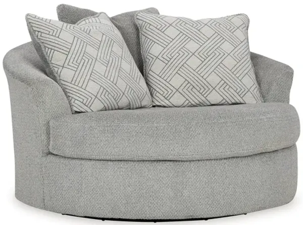 Viney Swivel Round Oversize Chair, 3 Pillows, Cement Gray Polyester - Benzara