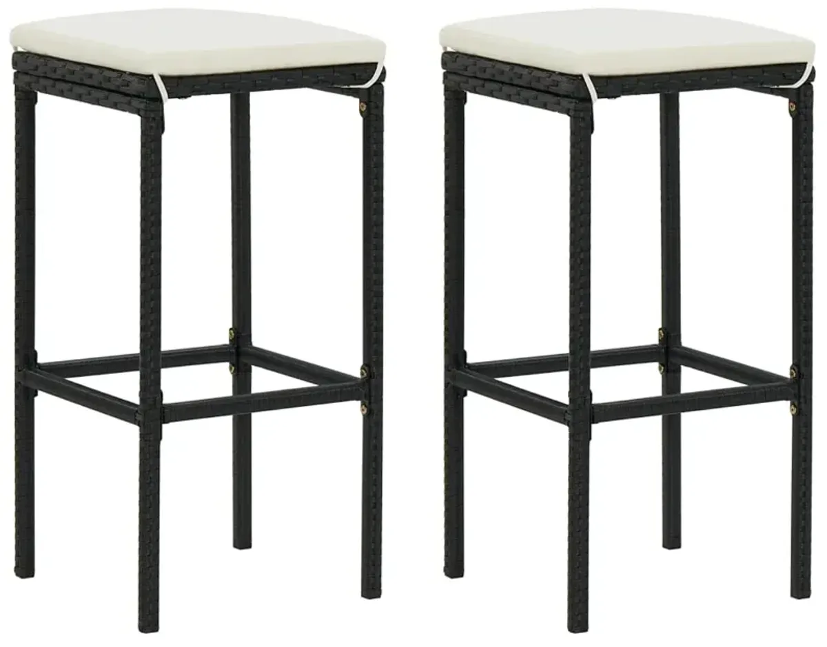vidaXL Bar Stools with Cushions 2 pcs Black Poly Rattan