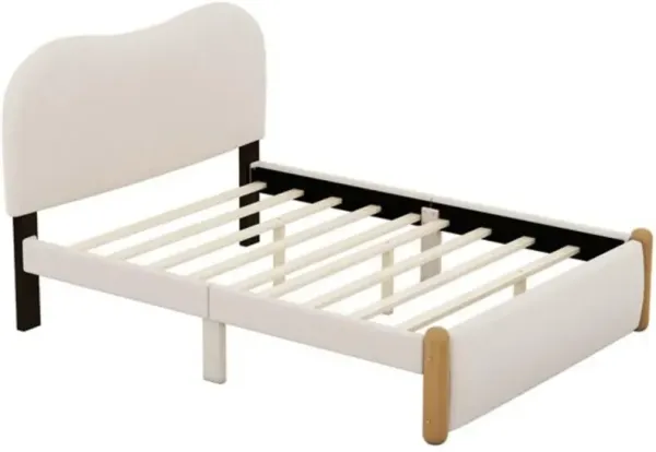 Upholstered Platform Bed with Wood Supporting Feet