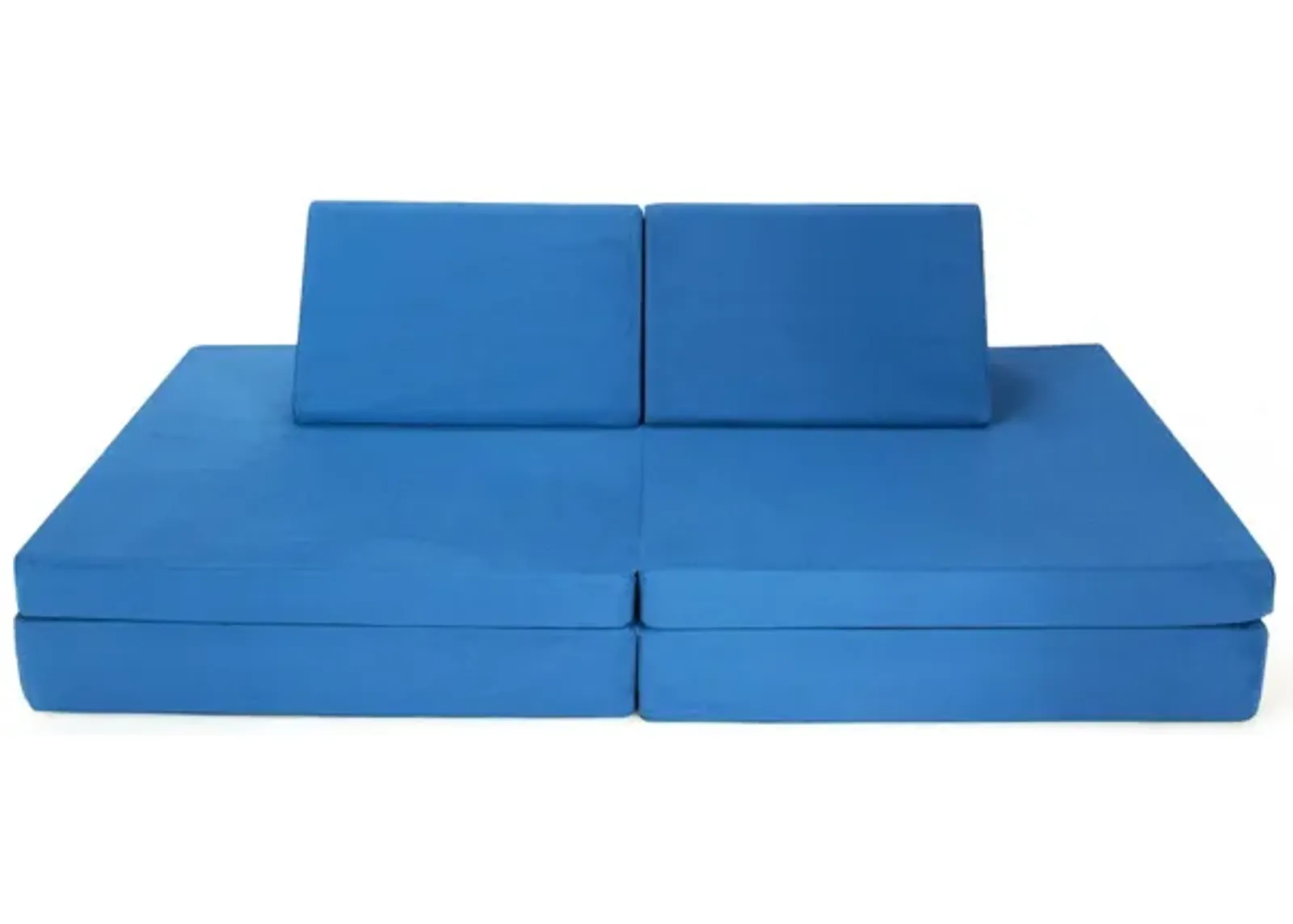 4 Pieces Convertible Kids Couch Set with 2 Folding Mats in Blue