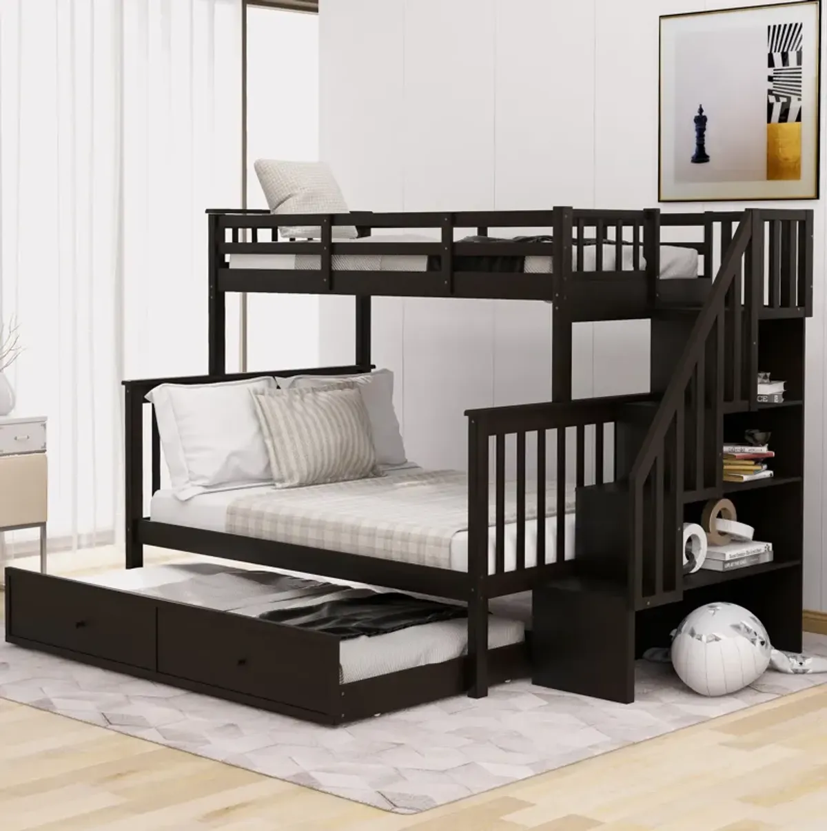 Merax Bunk Bed with Trundle and Guard Rail