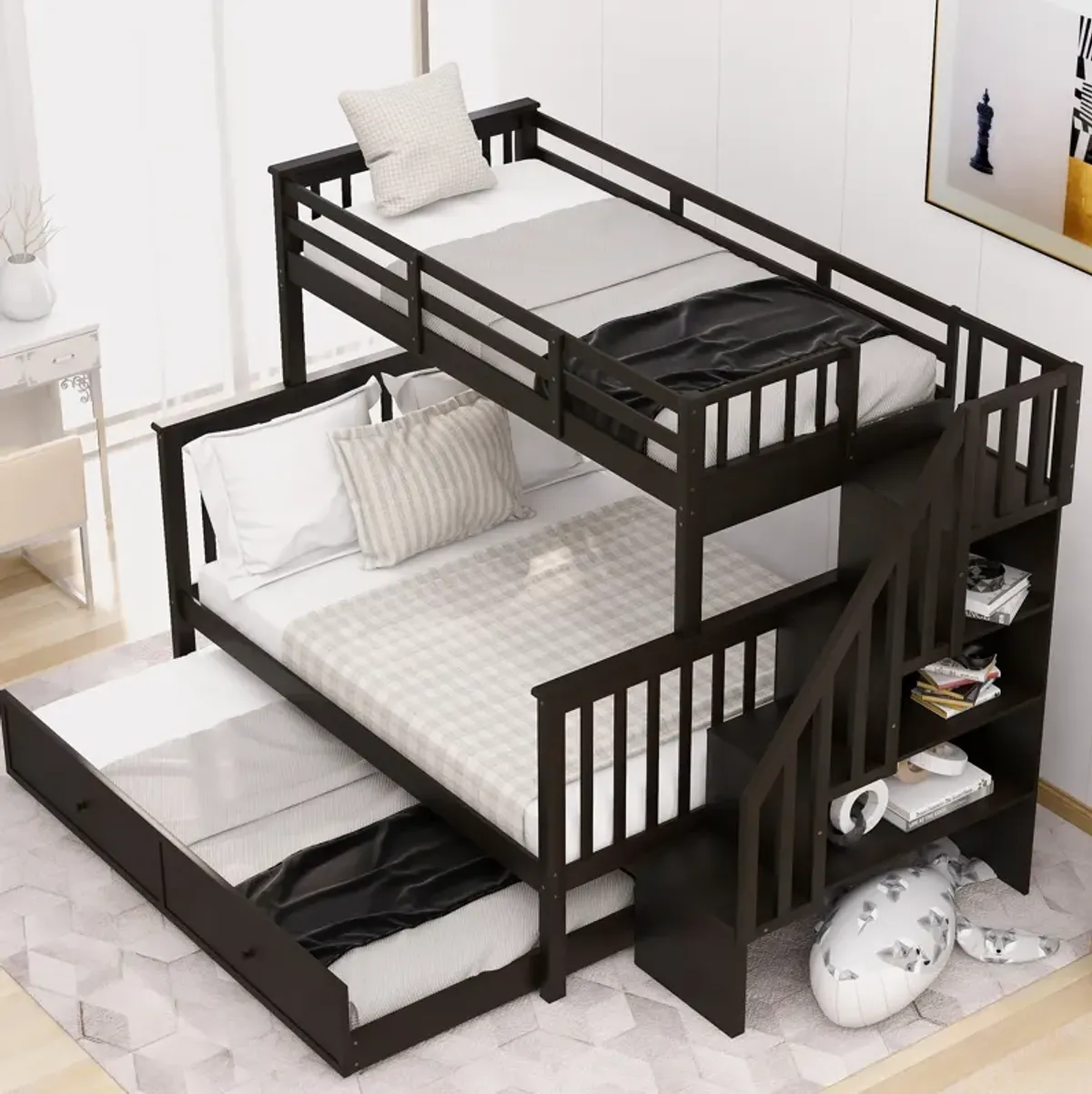 Merax Bunk Bed with Trundle and Guard Rail