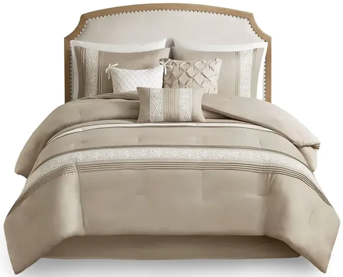 Gracie Mills 7-Piece Farmhouse Lace Trim Comforter Set with Throw Pillows