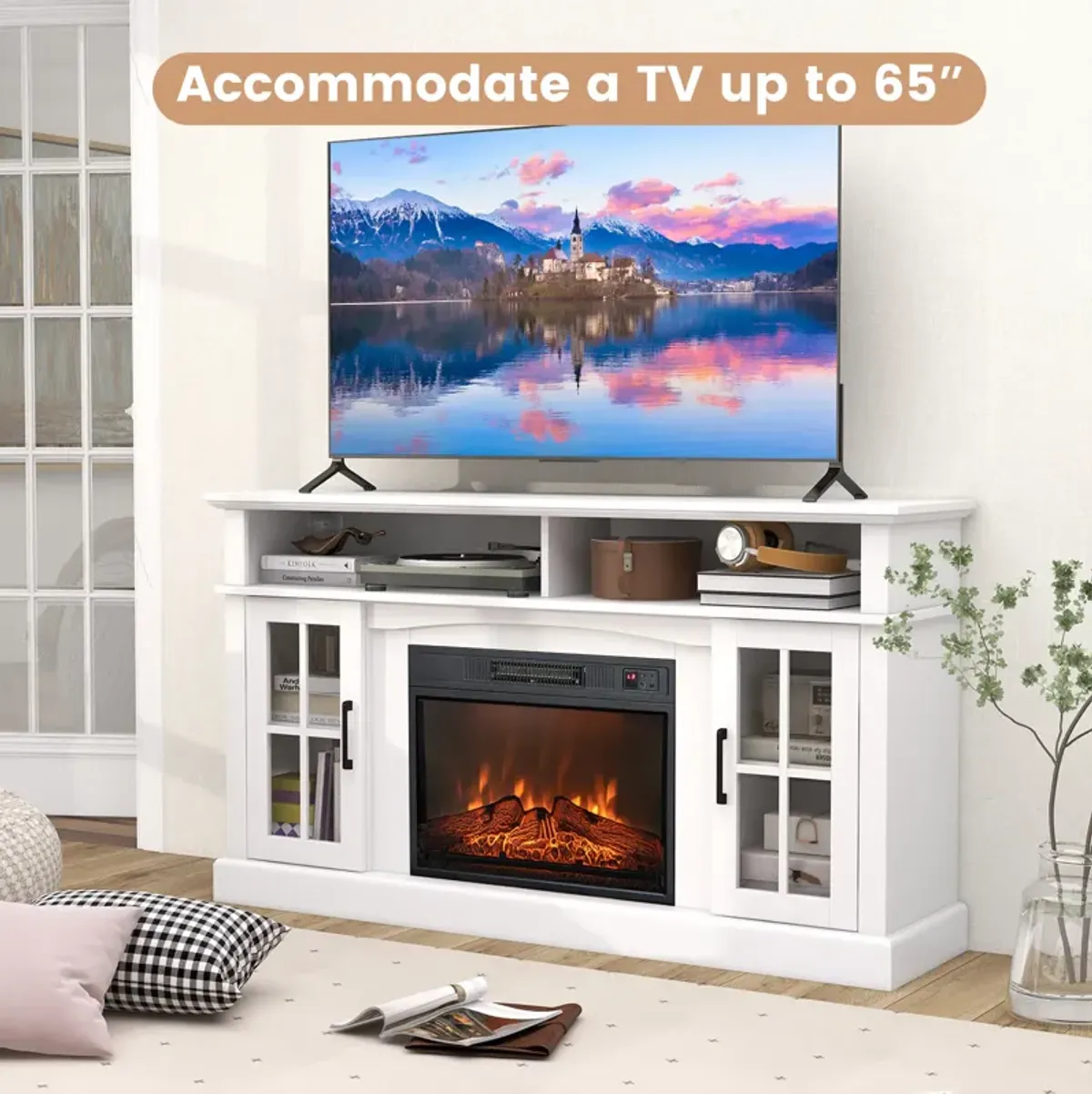 Fireplace TV Stand for TVs Up to 65 Inch with Side Cabinets and Remote Control