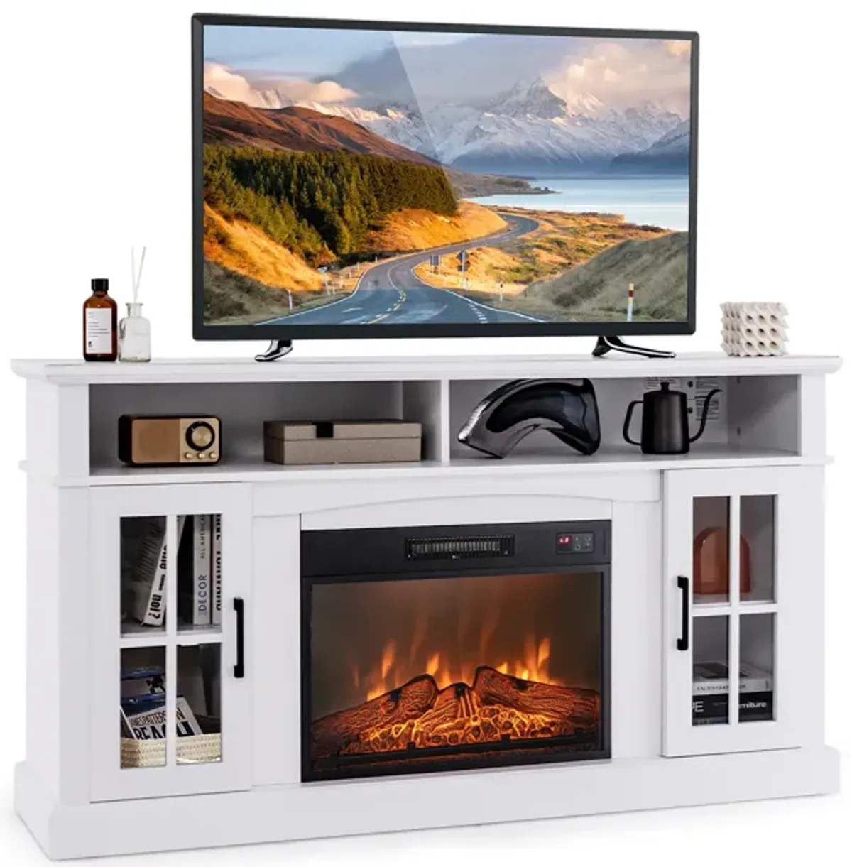 Fireplace TV Stand for TVs Up to 65 Inch with Side Cabinets and Remote Control