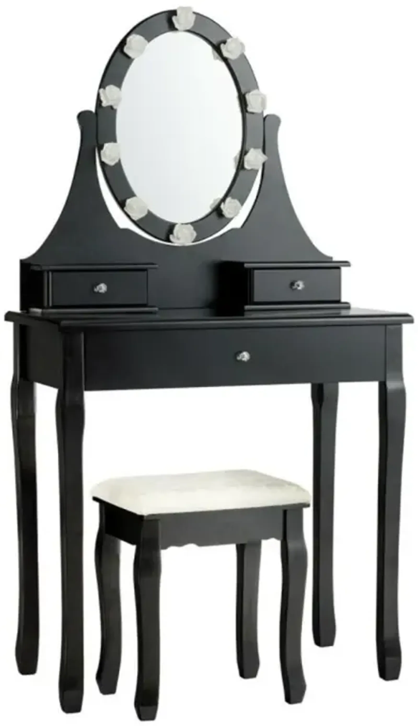 Hivvago 3 Drawers Lighted Mirror Vanity Dressing Table Stool Set-Black