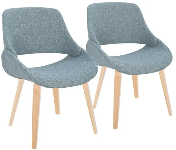 LumiSource Natural Wood, Blue Fabric Fabrico Chair - Set of 2