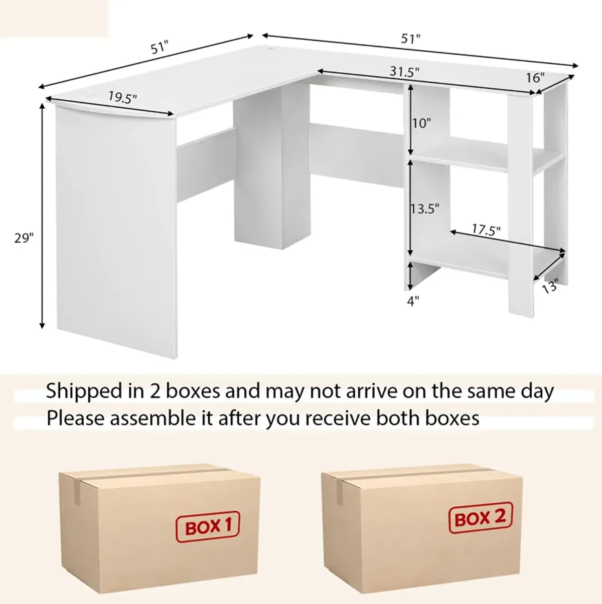 Costway L-shaped Corner Computer Desk Home Office Writing Workstation with Storage Shelves White