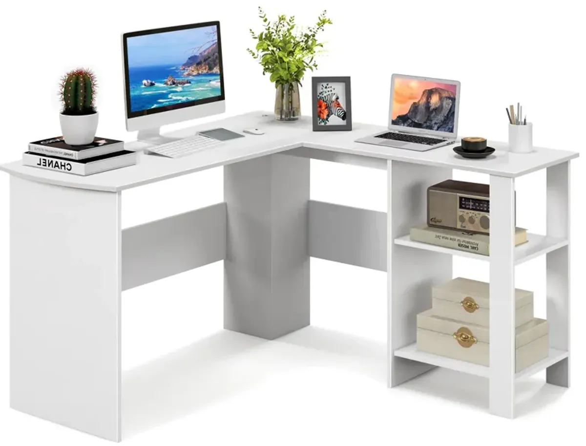 Costway L-shaped Corner Computer Desk Home Office Writing Workstation with Storage Shelves White