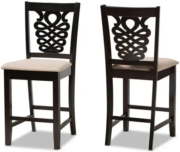 Dark Brown Finished Wood 2-Piece Counter Stool Set