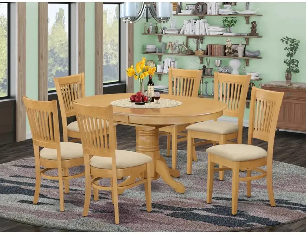 East West Furniture AVVA7-OAK-C 7 Pc Dining set-Dining Table with Leaf and 6 Dinette Chairs.