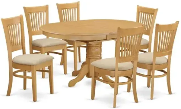 East West Furniture AVVA7-OAK-C 7 Pc Dining set-Dining Table with Leaf and 6 Dinette Chairs.
