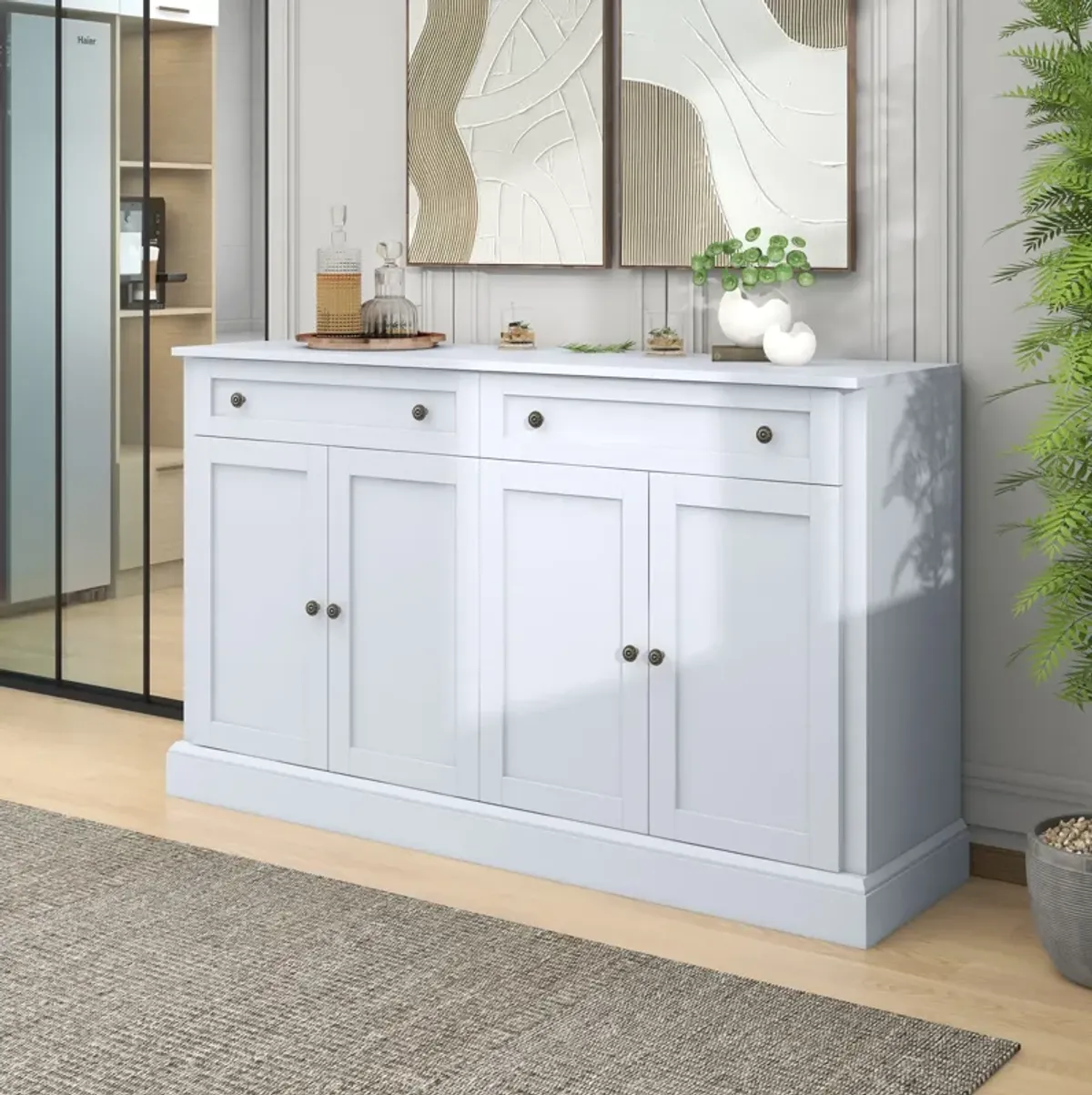 Merax White Sideboard Storage Buffet Cabinet with 2 Drawers