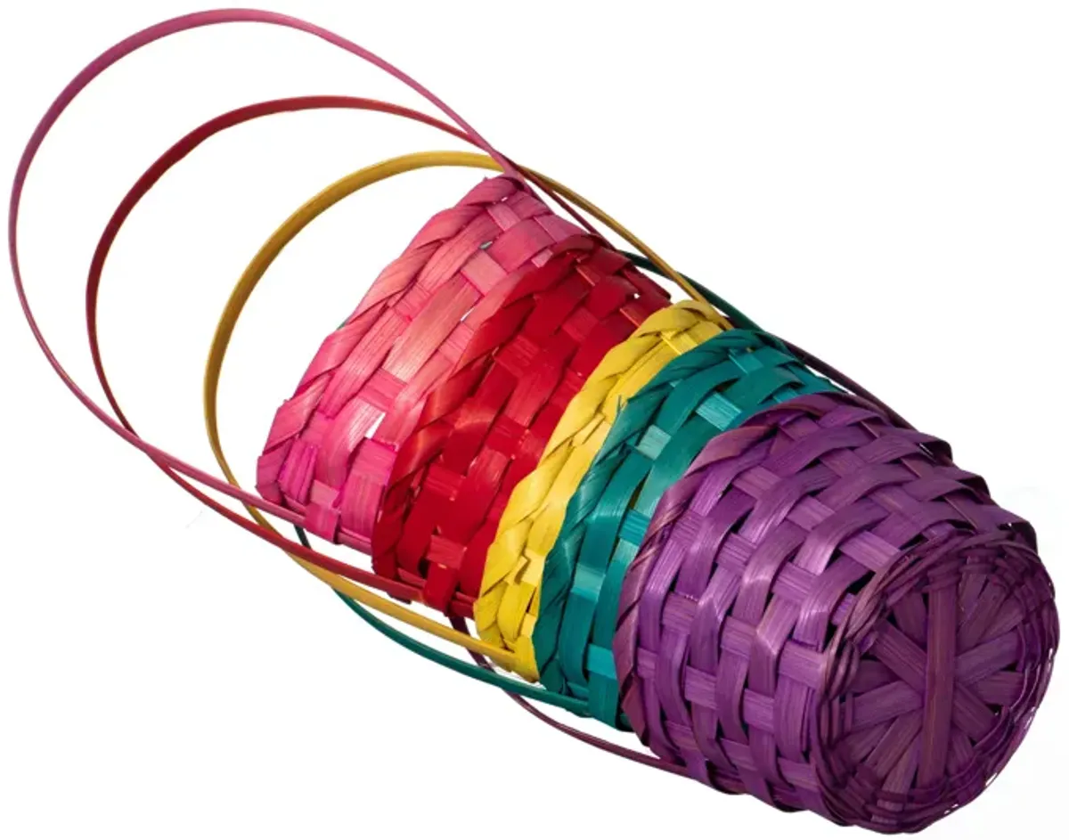 Wickerwise 5 Assorted Color Bamboo Wicker Round Baskets with Handles - Small Buckets for Easter Egg Hunts, Birthday Party Decorations, Gift Packing, Halloween Trick-or-Treating, and Candy Baskets