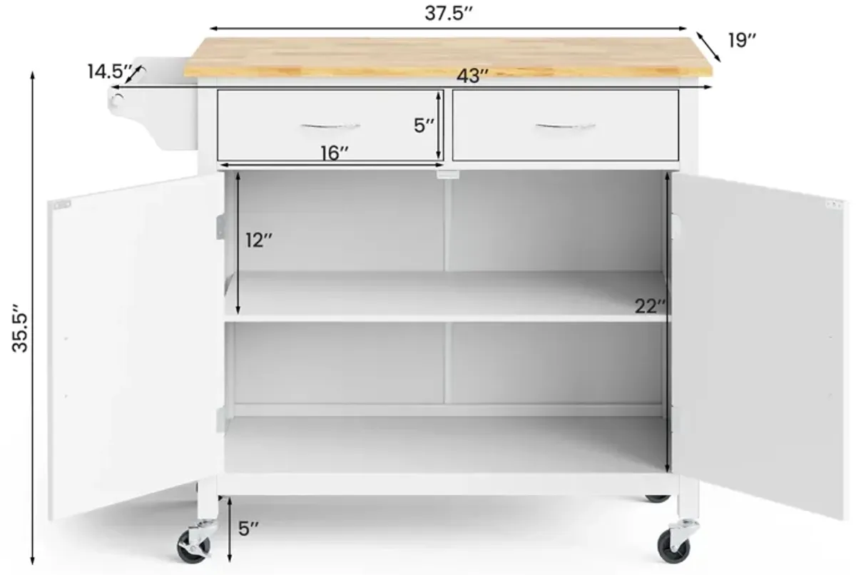 Modern Rolling Kitchen Cart Island with Wooden Top