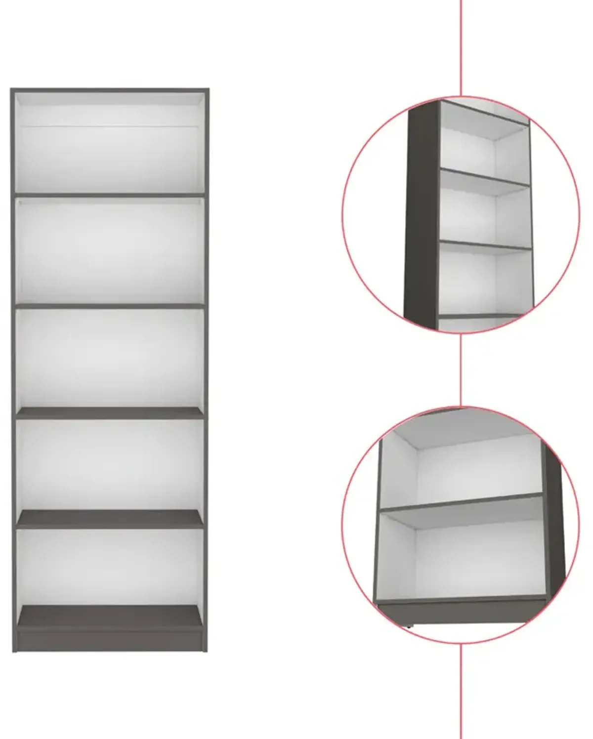 Bookcase 4-Shelves Benzoni, Office, Matt Gray / White