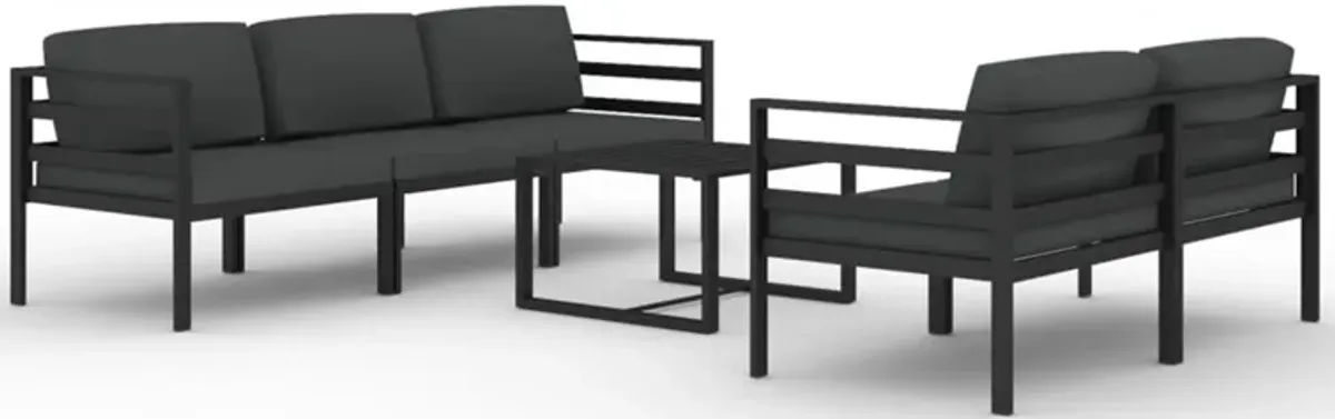 Shina 6pc Outdoor Modular Sofa and Table Set, Black, Gray Cushions - Benzara