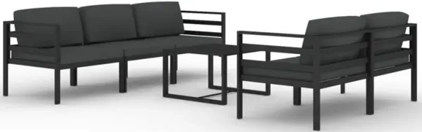 Shina 6pc Outdoor Modular Sofa and Table Set, Black, Gray Cushions - Benzara