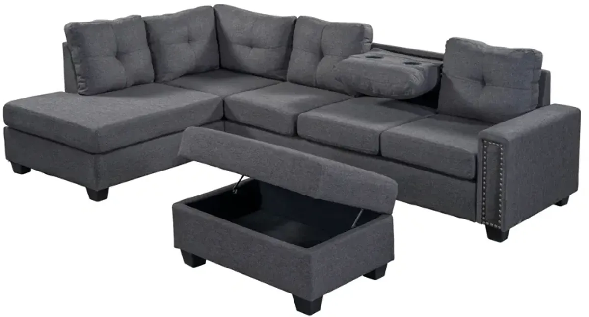 Merax Reversible Sectional Sofa  with Storage Ottoman