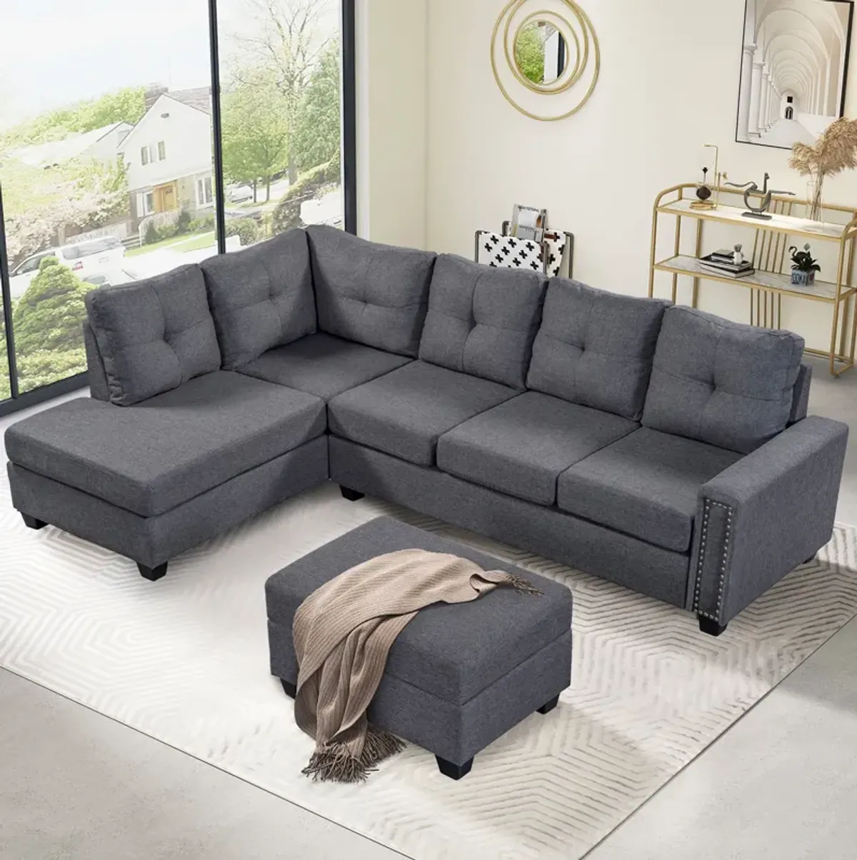 Merax Reversible Sectional Sofa  with Storage Ottoman