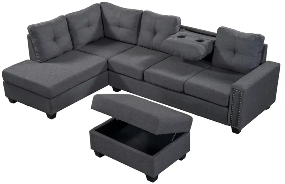 Merax Reversible Sectional Sofa  with Storage Ottoman