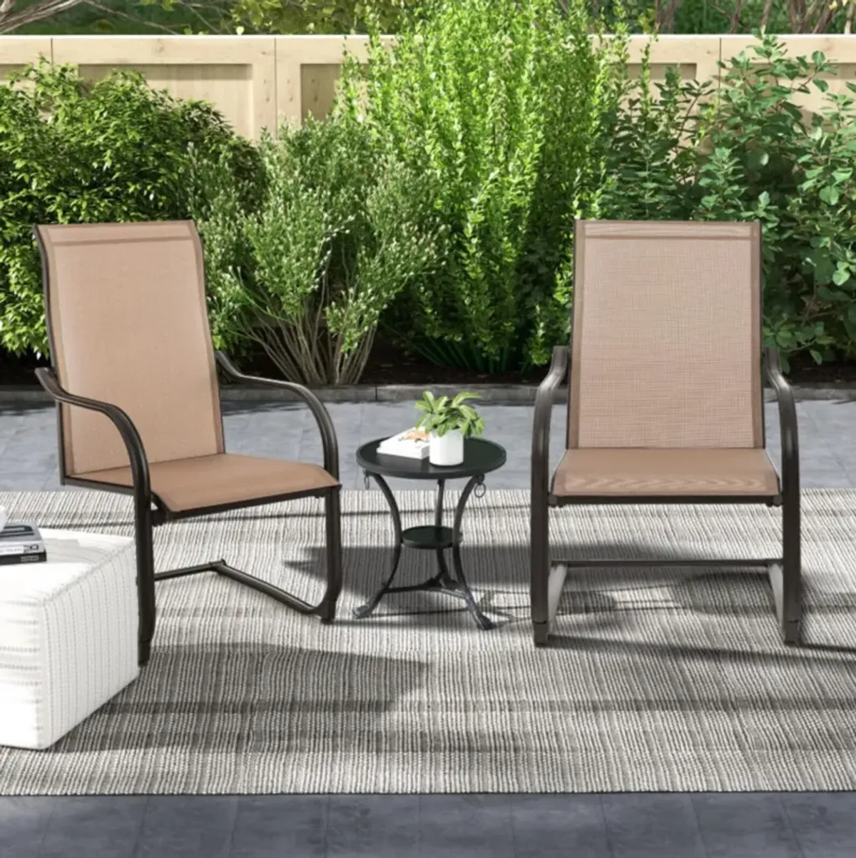 Hivvago 2 Pieces C-Spring Motion Patio Dining Chairs with Breathable Fabric