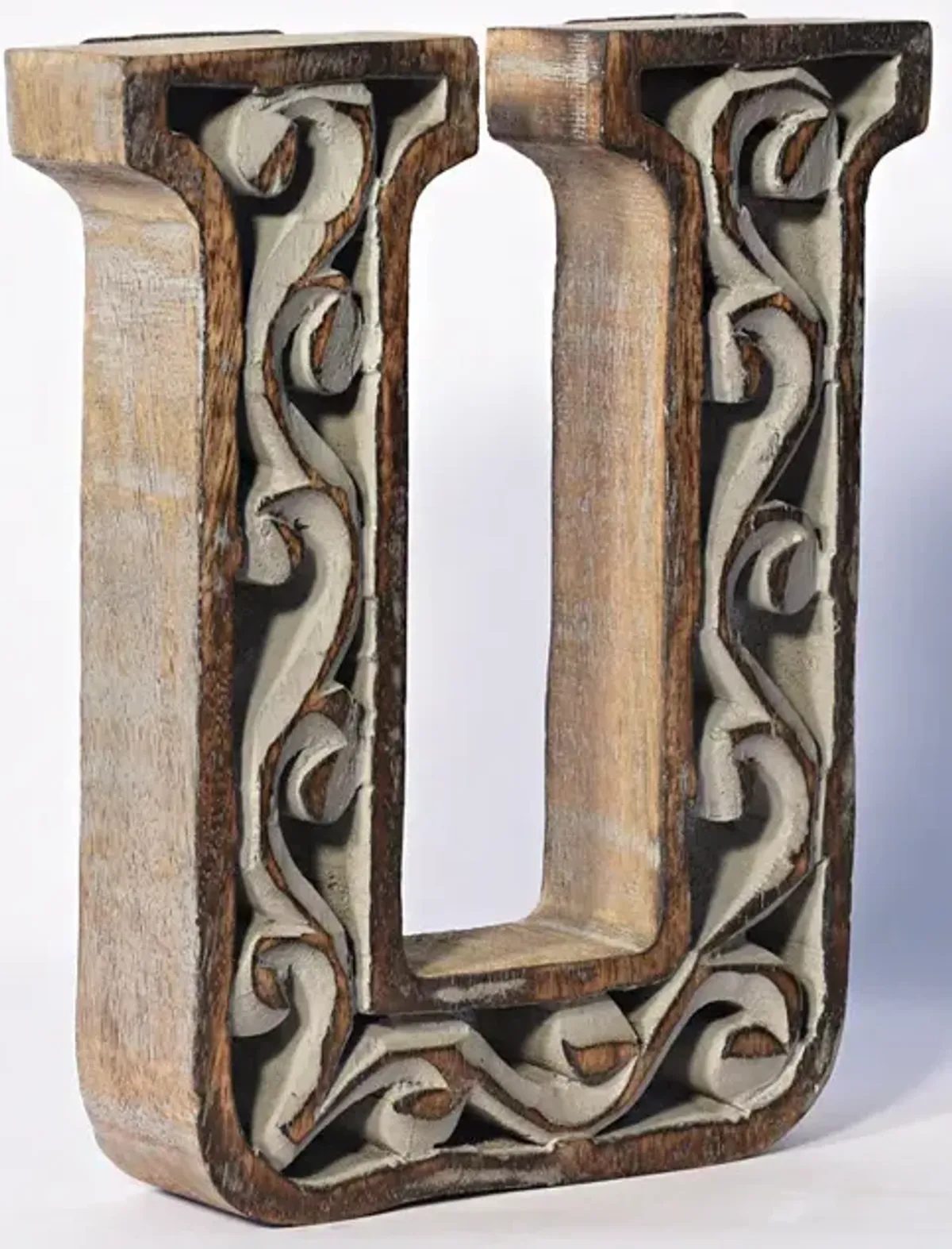 Vintage Gray Handmade Eco-Friendly "U" Alphabet Letter Block For Wall Mount & Table Top D�cor