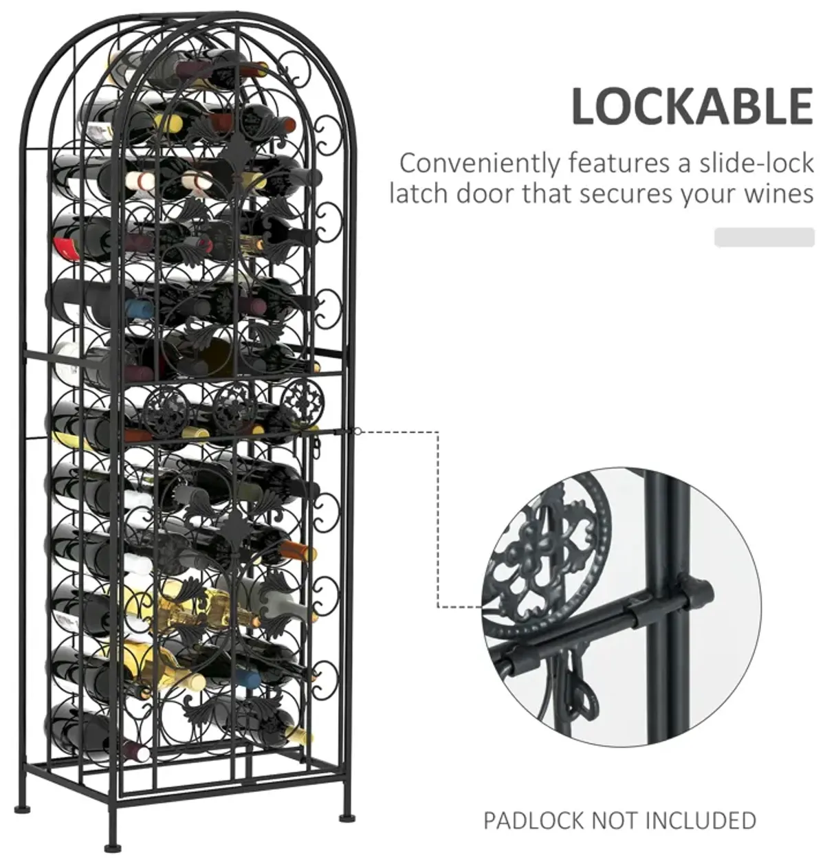 Free Standing Wine Rack 45 Bottle Holder Storage Metal Display Cabinet Home Bar