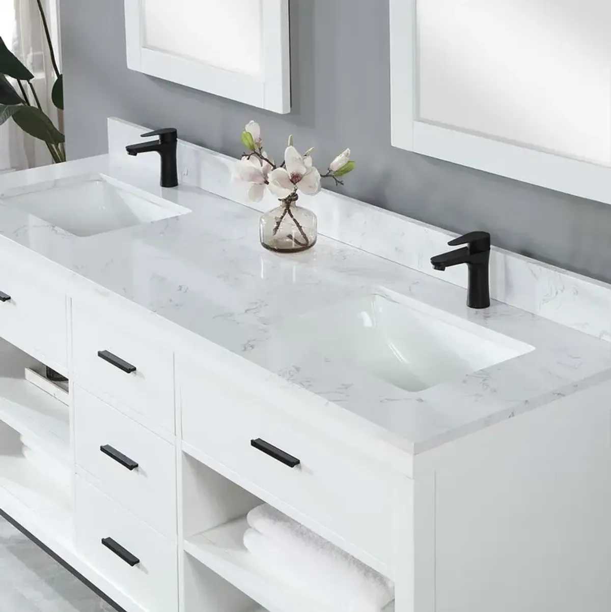 Altair 72 Double Bathroom Vanity Set in White with Mirror