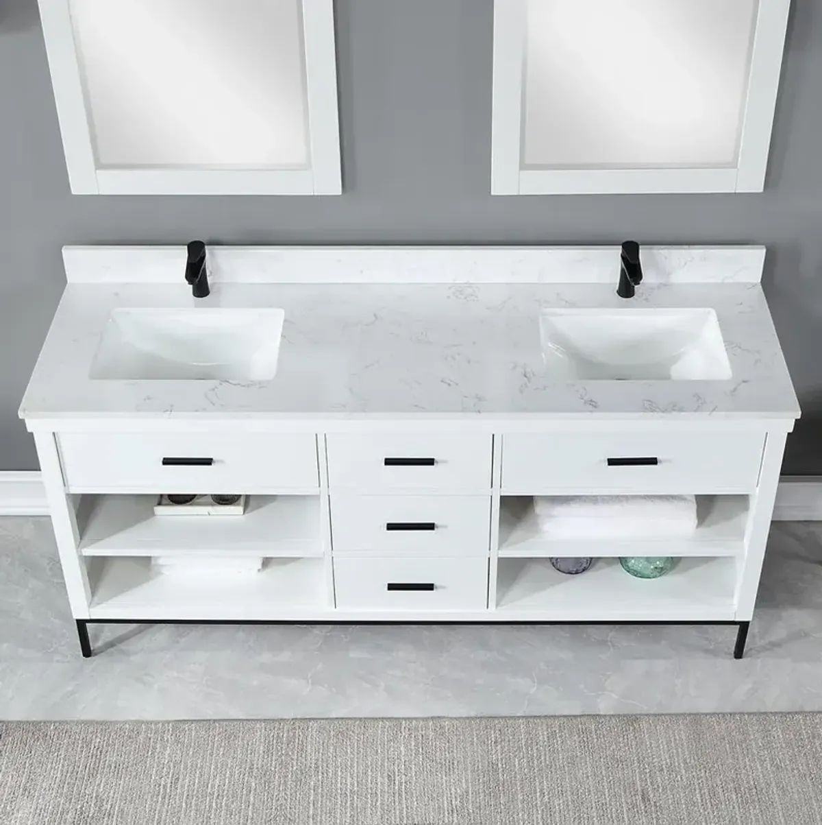 Altair 72 Double Bathroom Vanity Set in White with Mirror