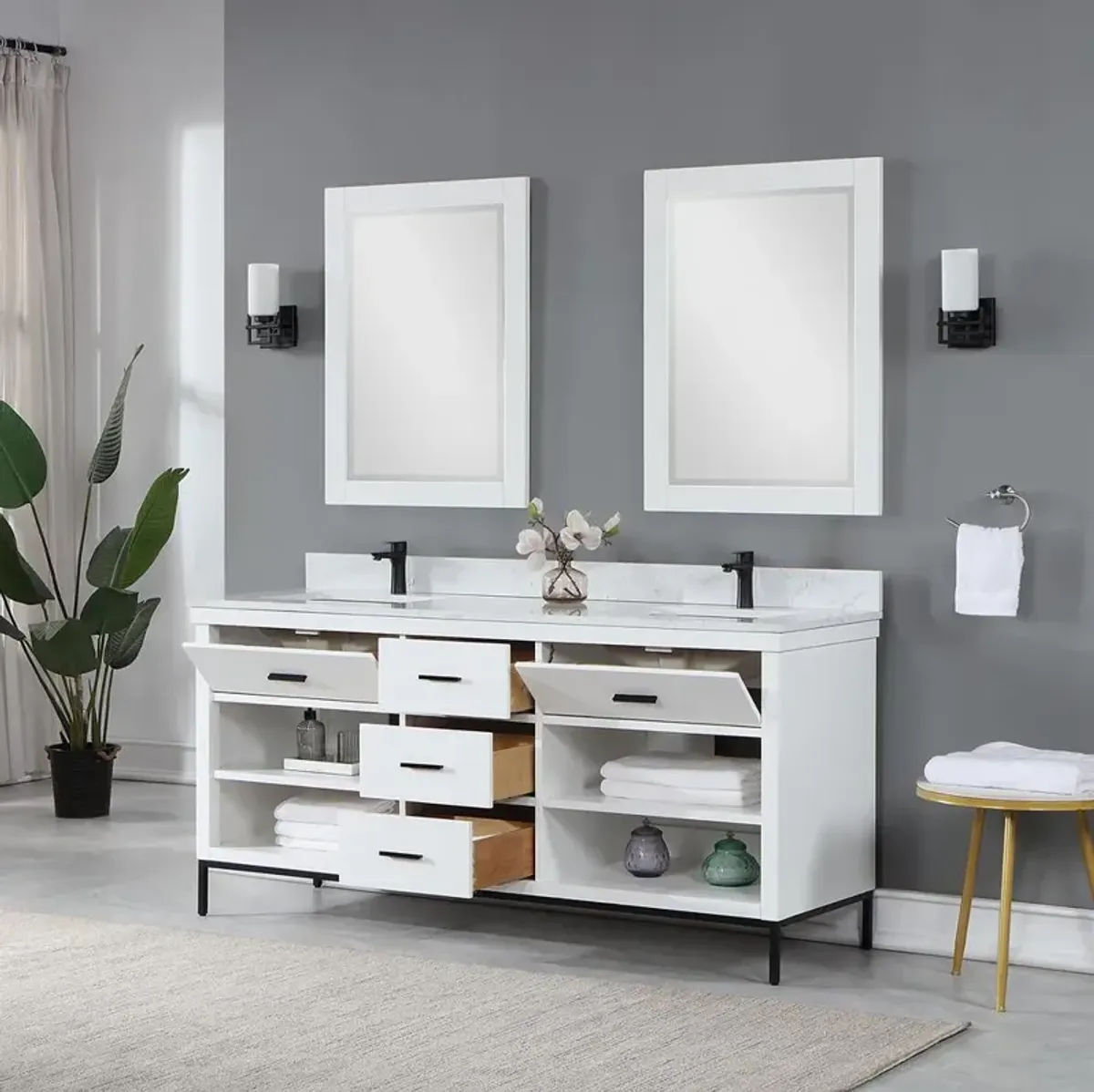 Altair 72 Double Bathroom Vanity Set in White with Mirror