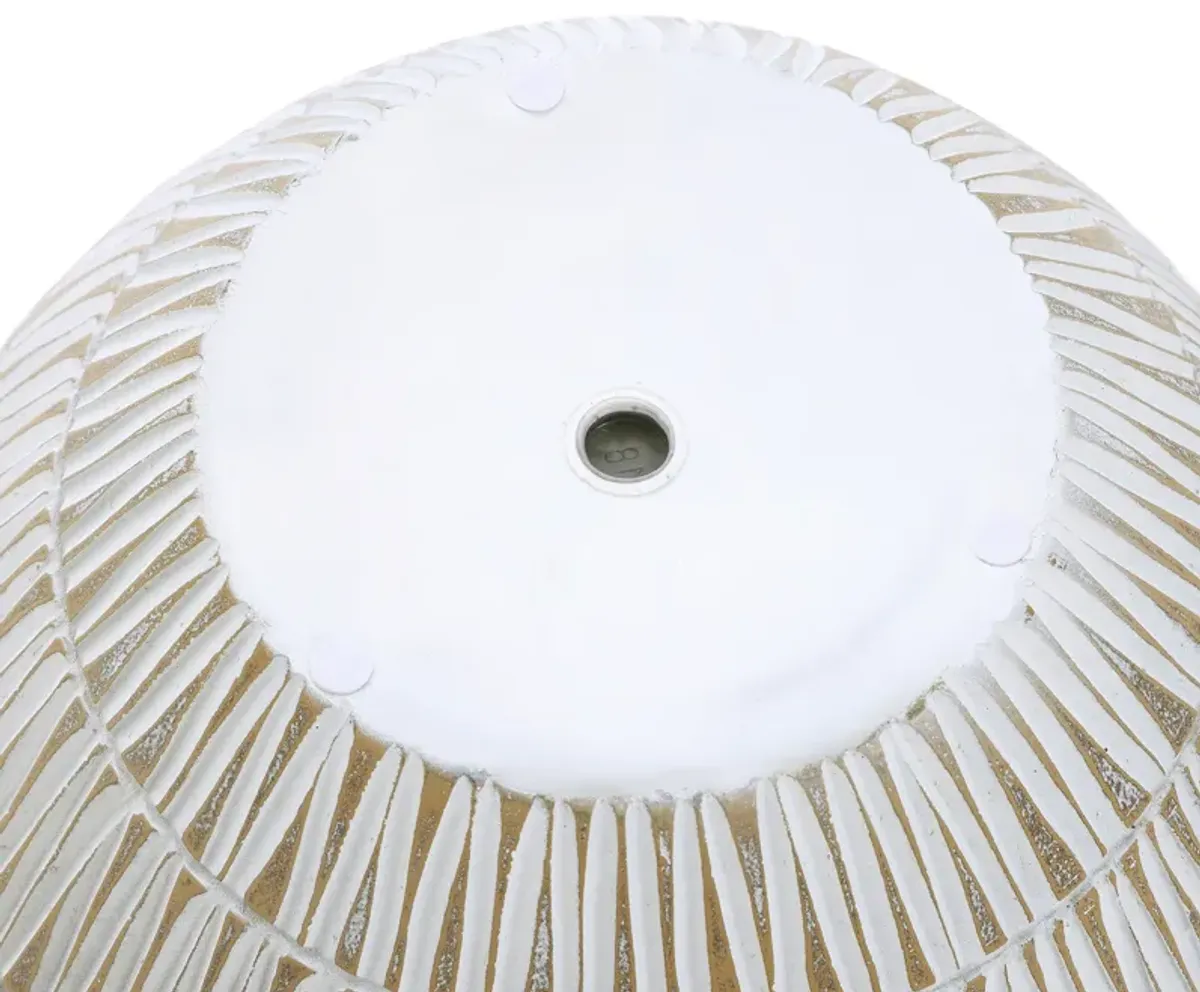 LuxenHome White with Gold V-Pattern Polyresin 12-Inch Round Planter