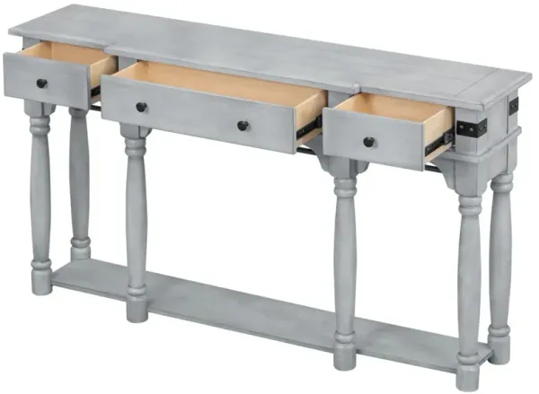 Mediterranean Retro-Style 60" Console Table with Storage Drawers and Bottom Shelf for Entryway, Hallway and Living Room (Antique Grey)