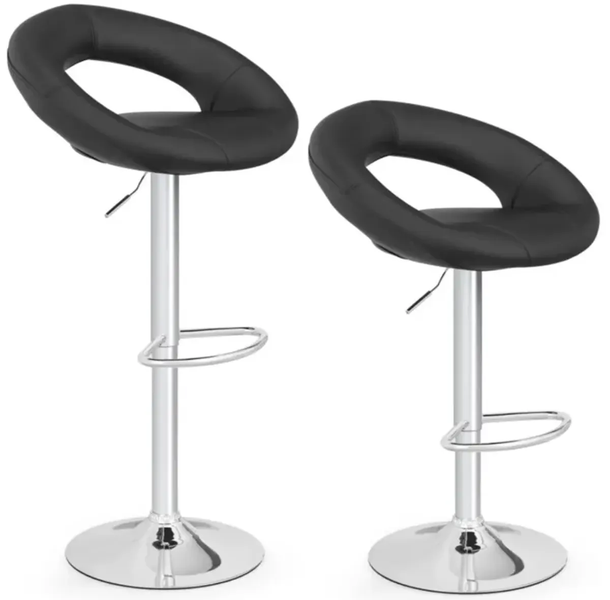 Hivvago Height Adjustable Bar Stools Set of 2 with Hollow Back and Footrest