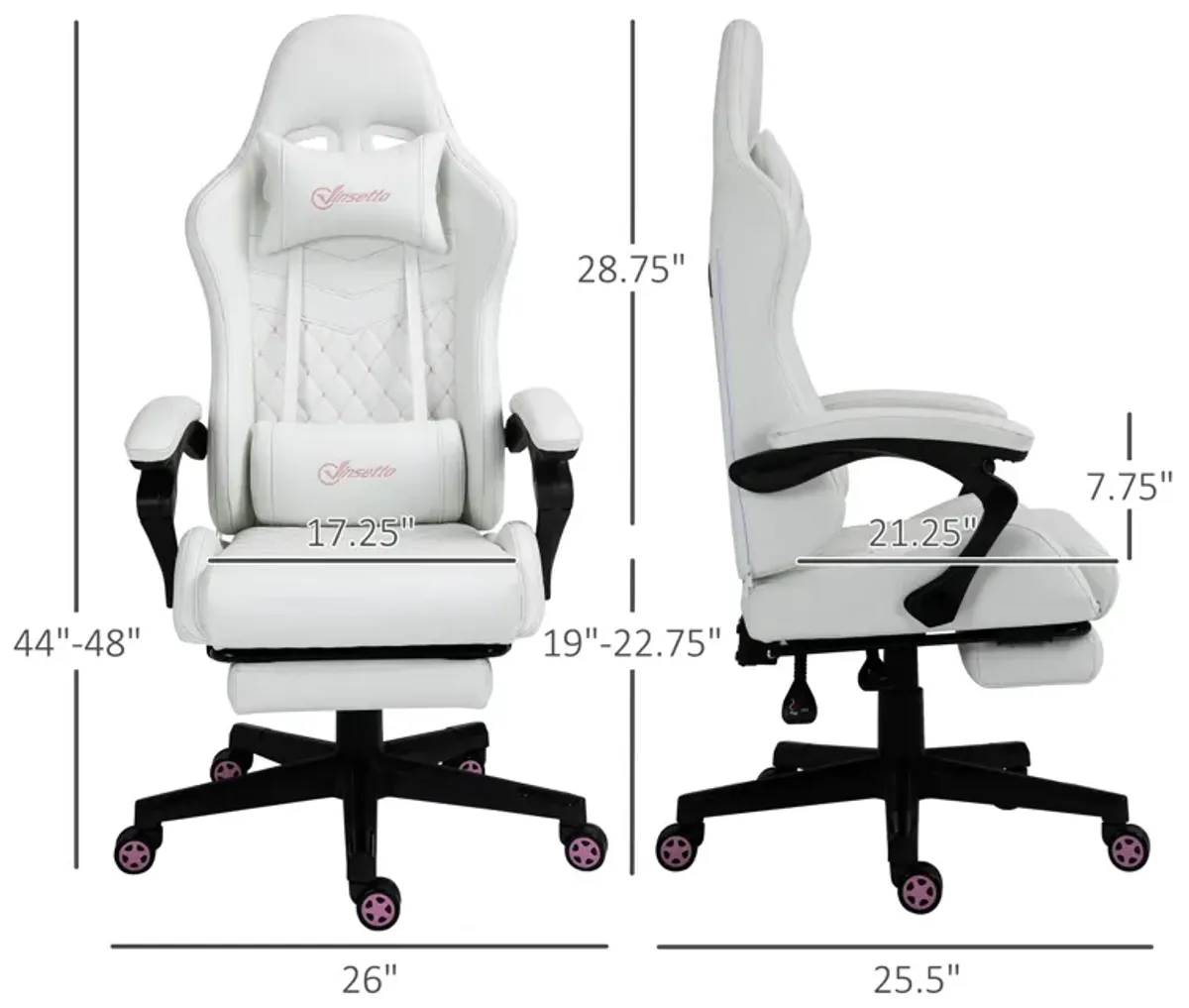 White Gaming Comfort: Racing Chair with PU Leather and Retractable Footrest