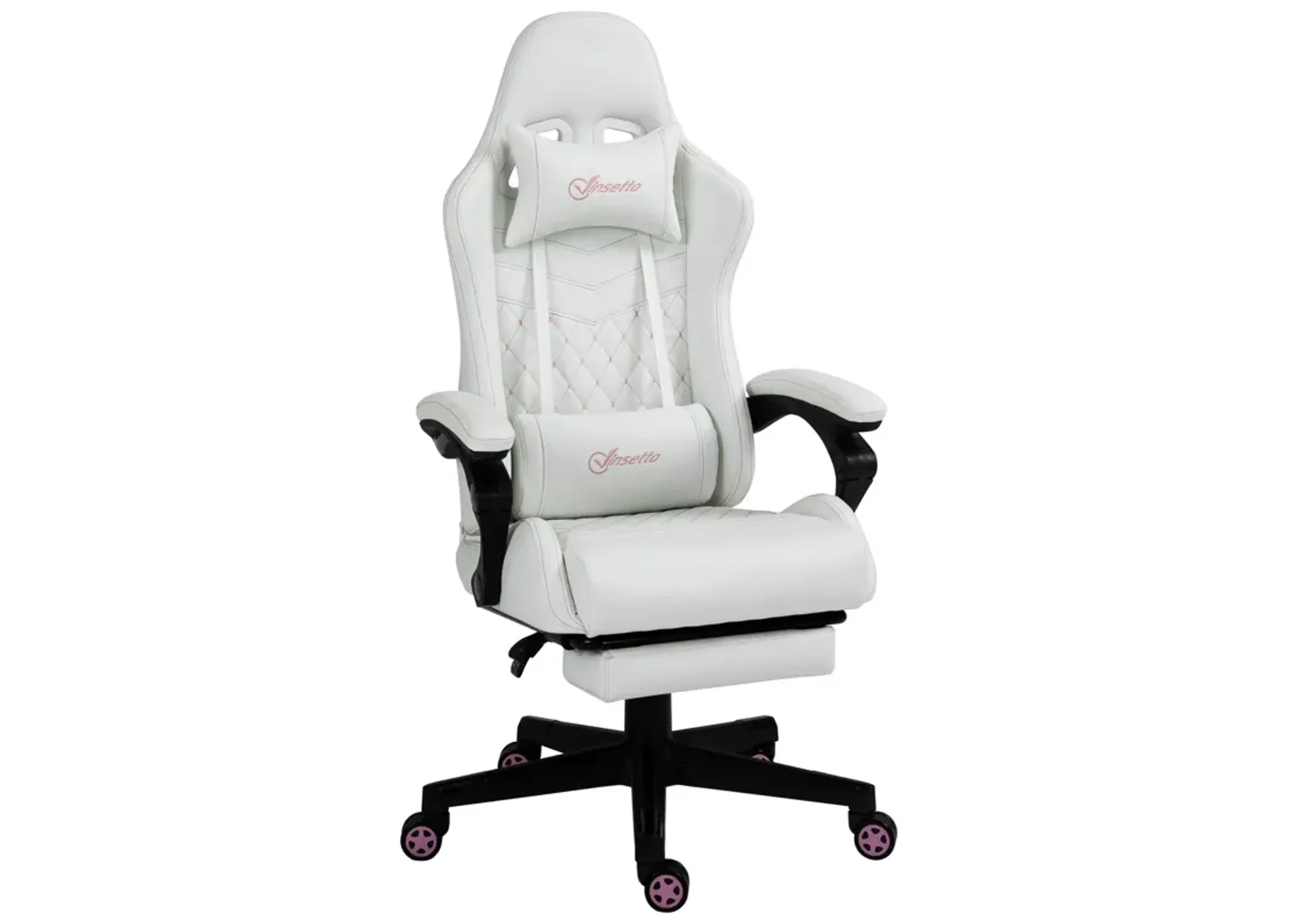 White Gaming Comfort: Racing Chair with PU Leather and Retractable Footrest