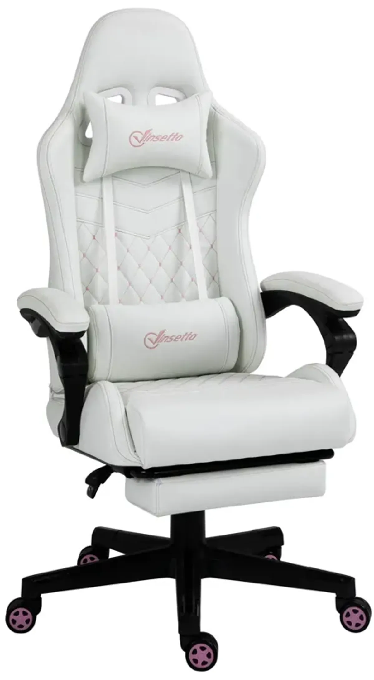 White Gaming Comfort: Racing Chair with PU Leather and Retractable Footrest