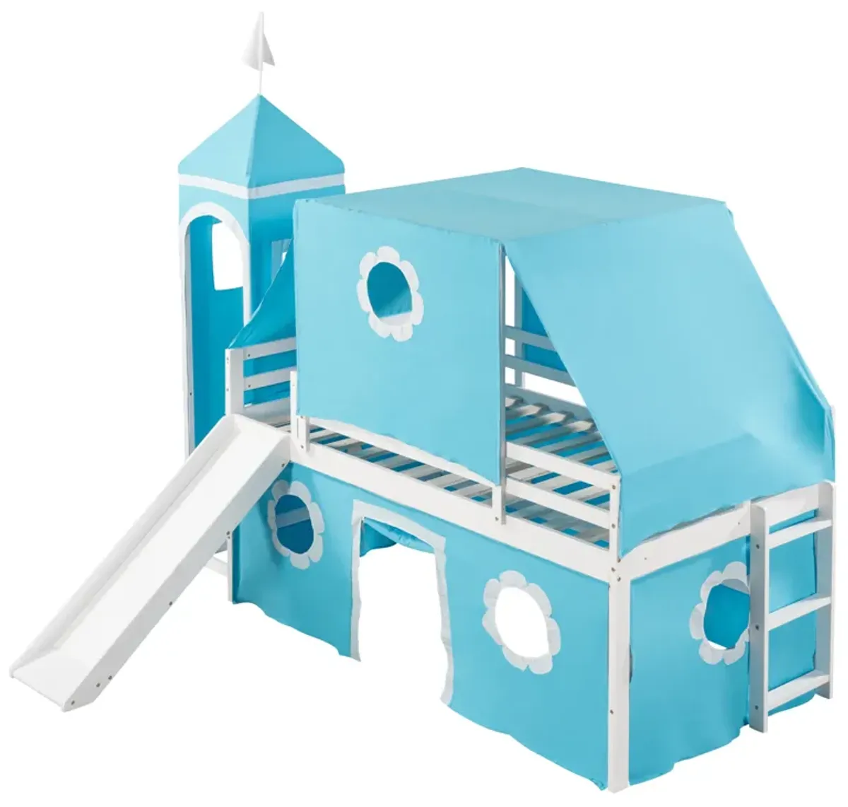 Merax Castle Loft Bed with Slide and Tent