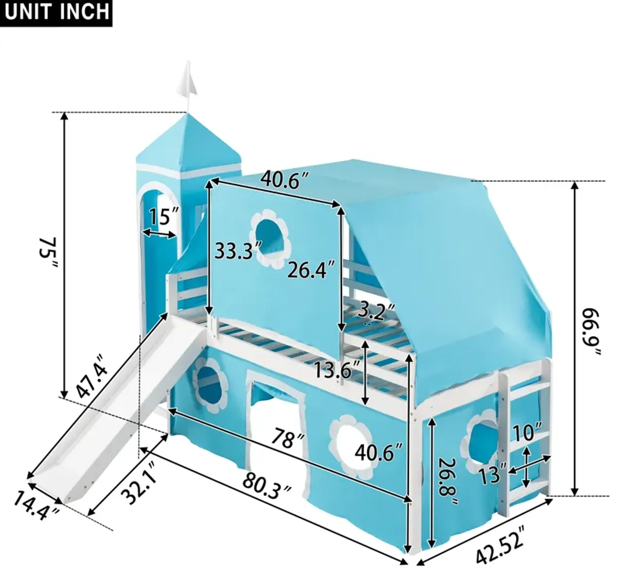 Merax Castle Loft Bed with Slide and Tent