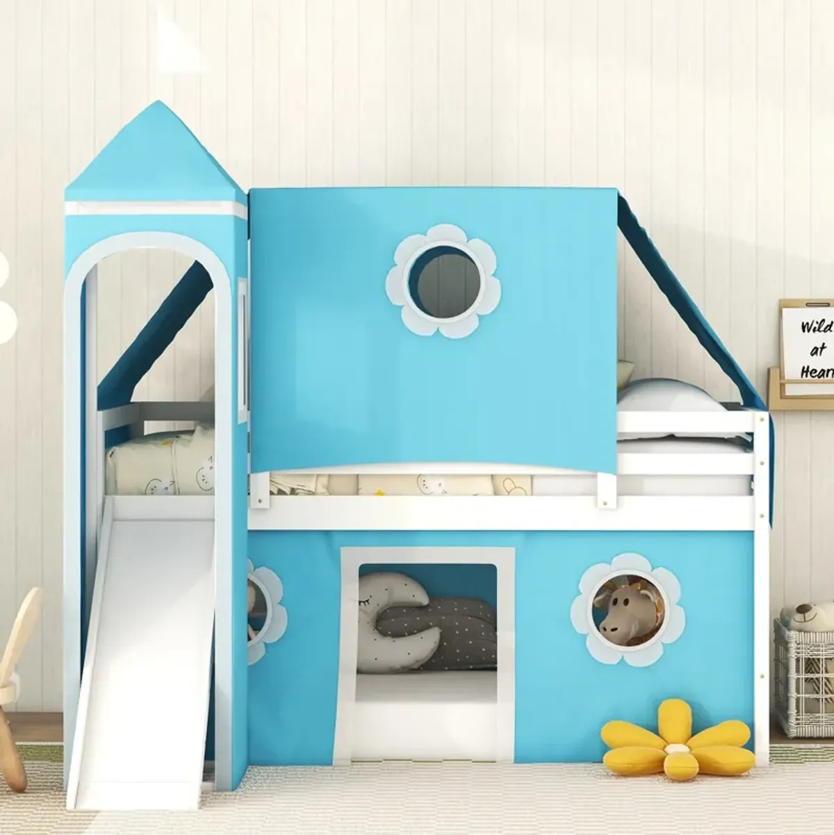 Merax Castle Loft Bed with Slide and Tent