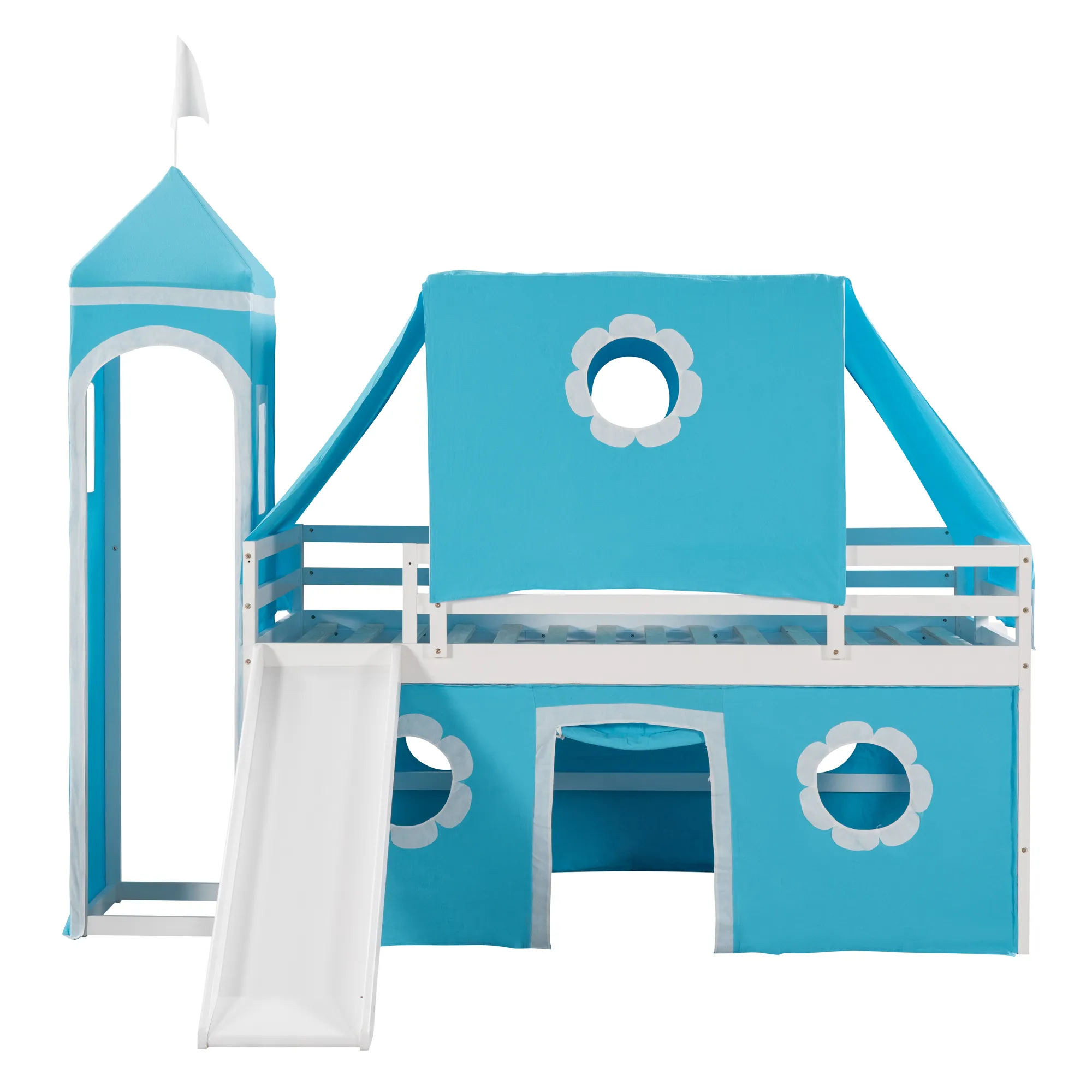 Merax Castle Loft Bed with Slide and Tent