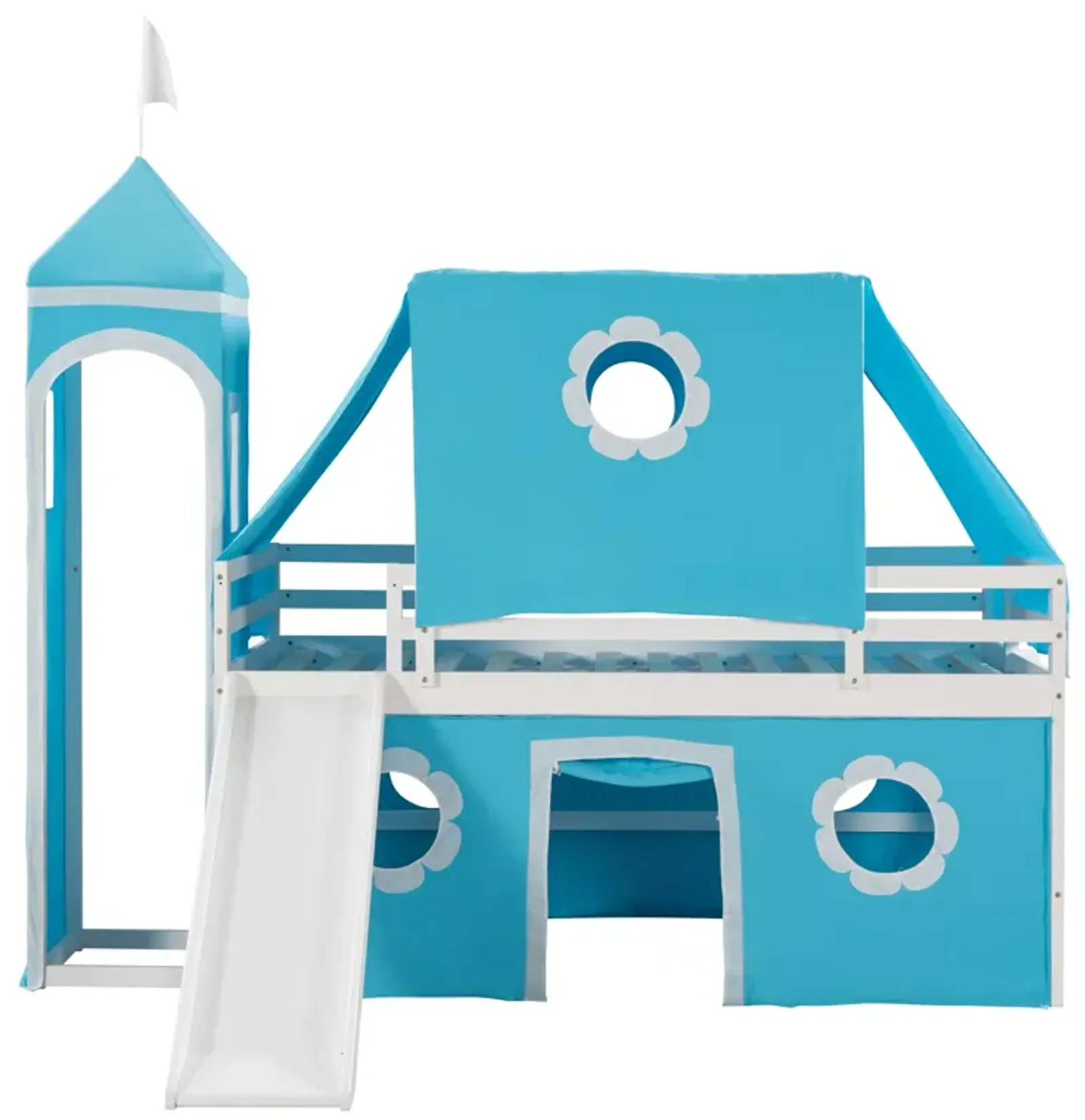 Merax Castle Loft Bed with Slide and Tent