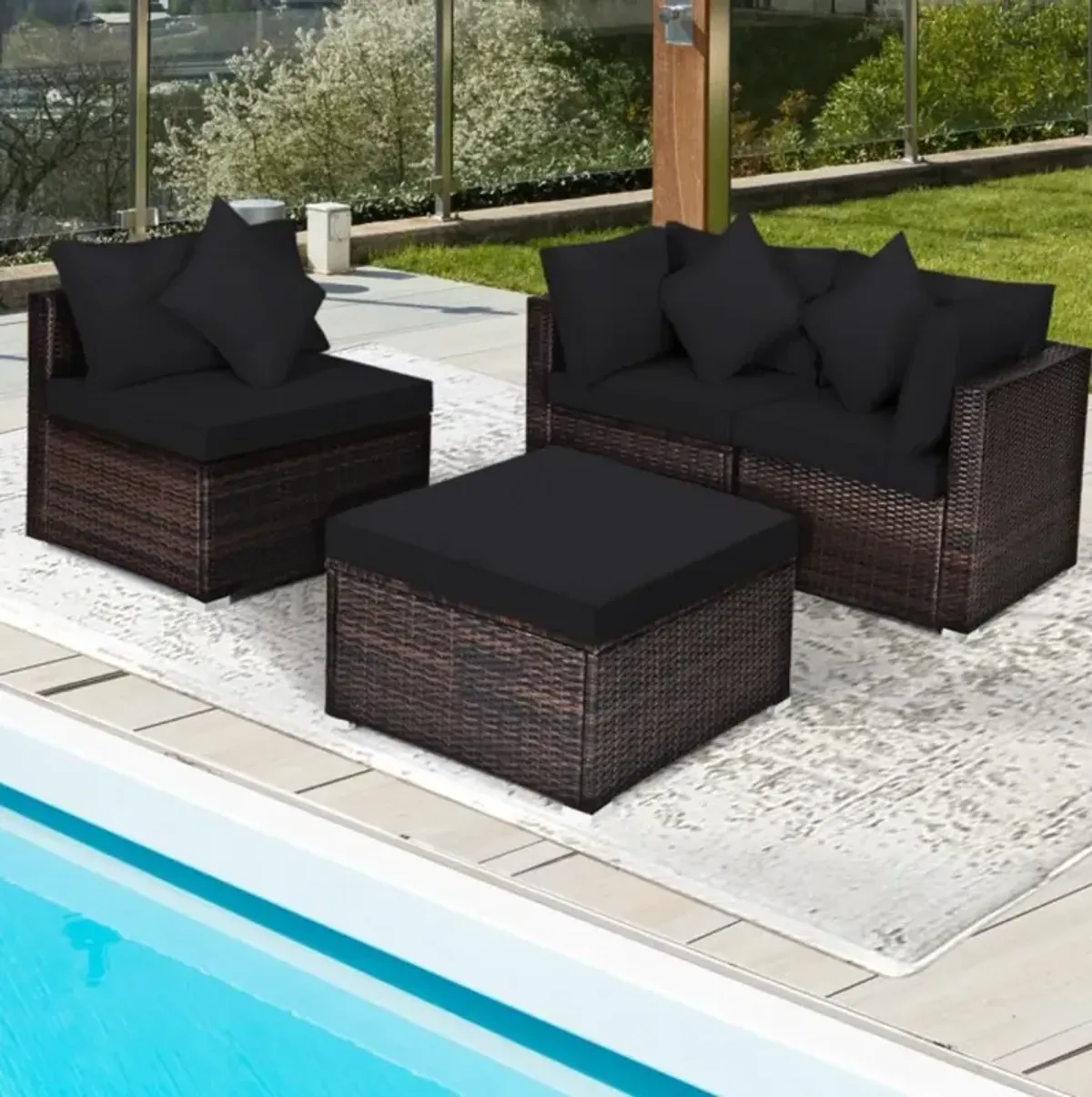 Hivvago 4 Pieces Patio Rattan Furniture Set with Removable Cushions and Pillows