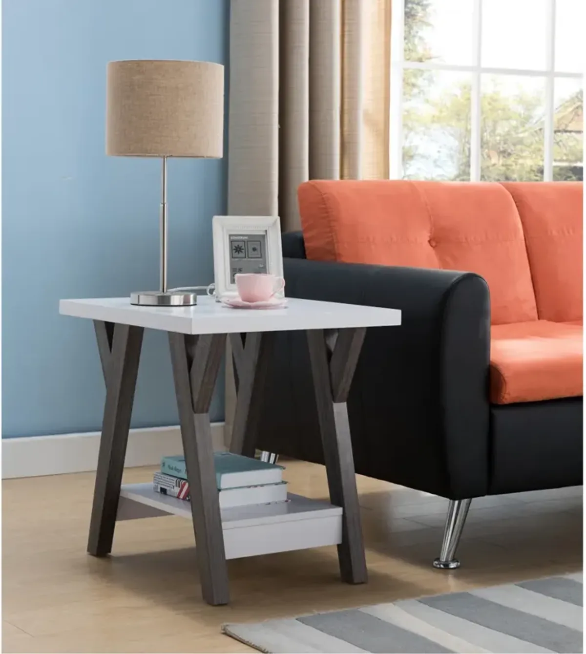 End Table White Distressed Grey