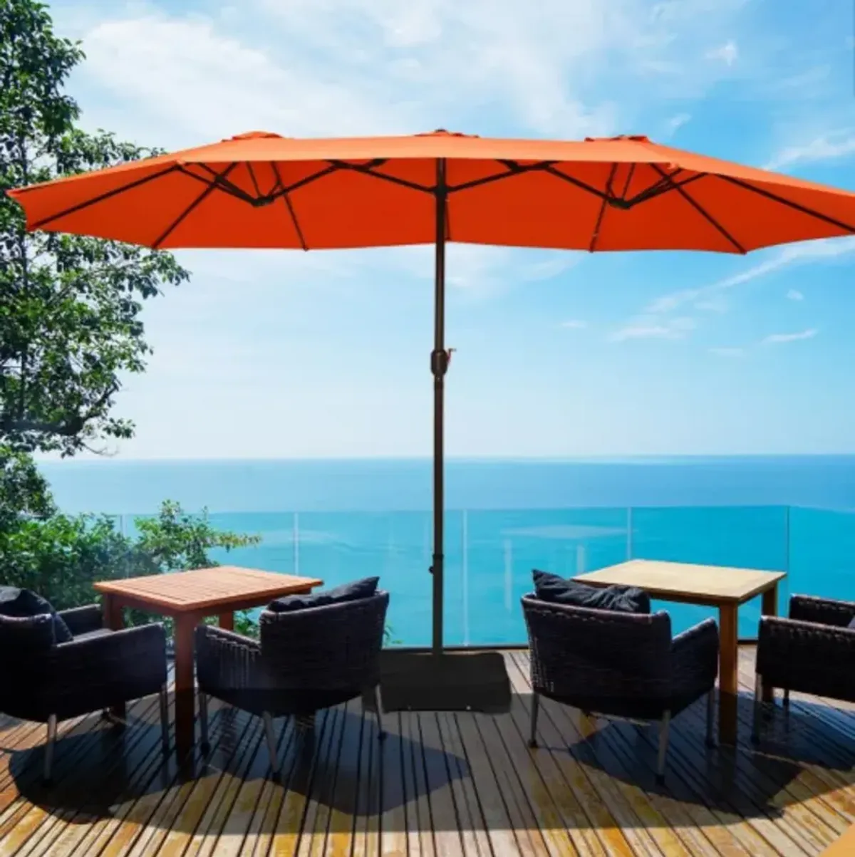 15 Feet Extra Large Patio Double Sided Umbrella with Crank and Base