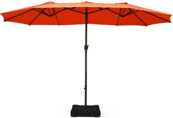 15 Feet Extra Large Patio Double Sided Umbrella with Crank and Base