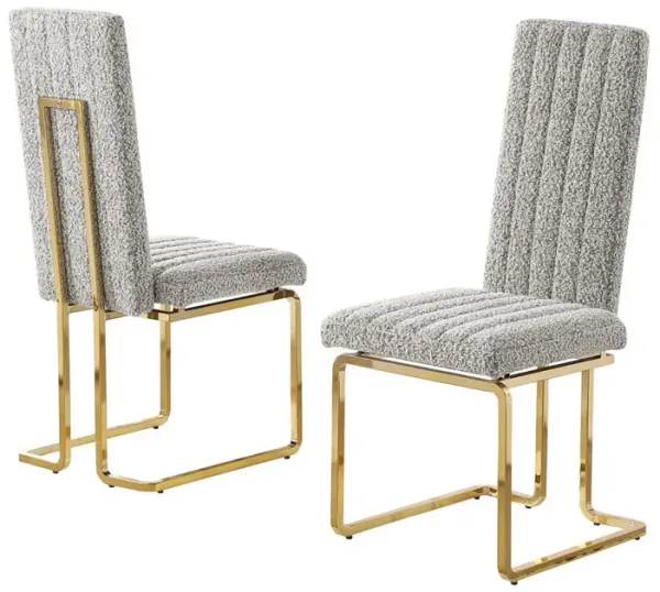 Rich Gray Boucle Fabric Gold Chrome Base Tall Back Rest Dining Chairs (Set Of 2)