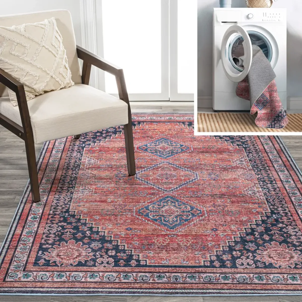 Dalyan Geometric Medallions Machine-Washable Area Rug