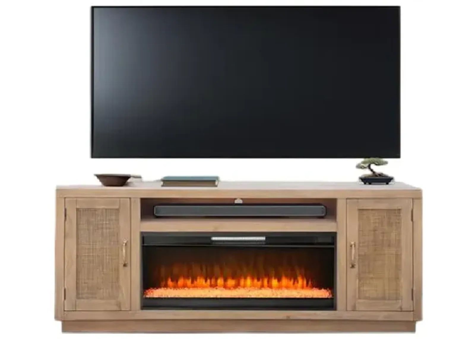 Sunny Designs 78 Cane Media Console with Electric Fireplace